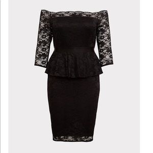 Torrid BLack Lace Off Shoulder Peplum Dress
